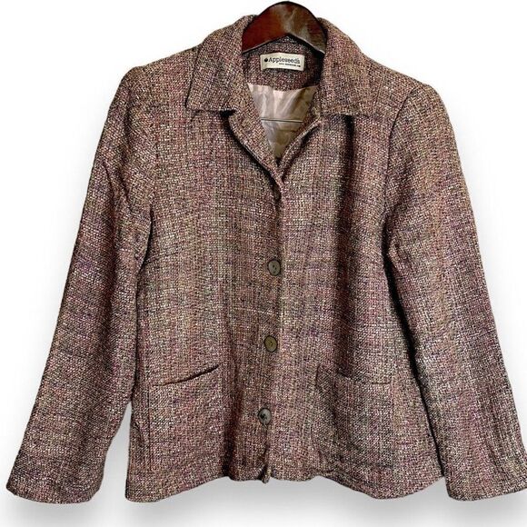 Appleseed's Tweed Blazer Jacket Womens L Pink Chic Preppy Pockets Clueless Work - Picture 1 of 7